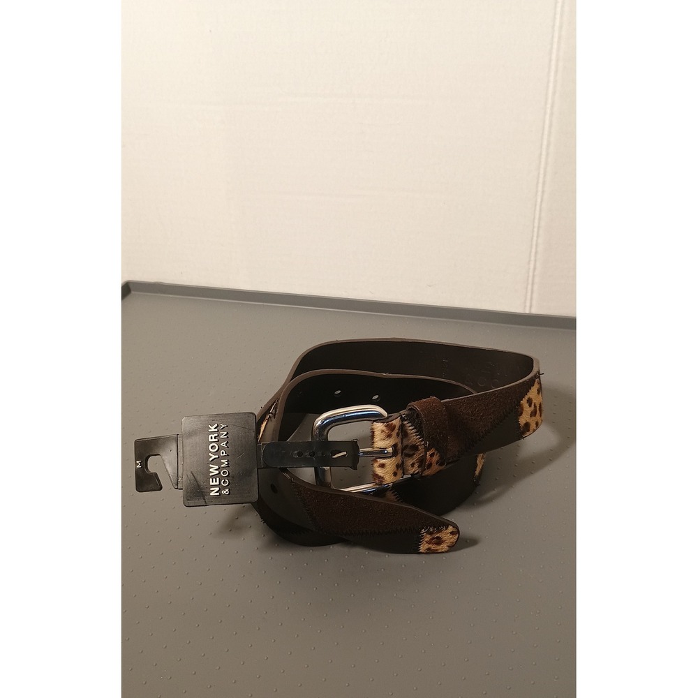 New York & Company Belt Womens Medium Brown NWT Leopard Print Calf Hair Leather